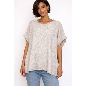 J. Jill PureJill 100% Cotton Short Sleeve Boxy Knit Top Beige Size M Petite EUC!